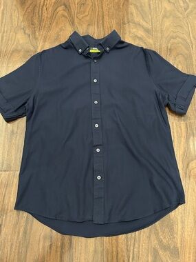 Murano Performance Men's Slim Fit Short-Sleeve Button-Down Shirt Navy